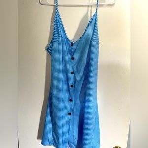 Women’s dress, L, above knee, white and light blue stripes